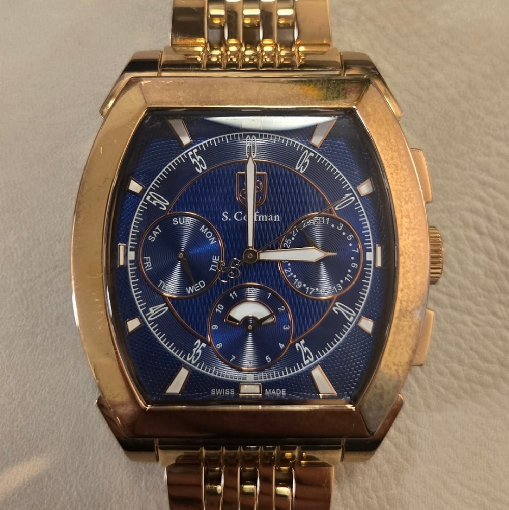 S Coifman "Flame Fusion" Gold-Tone Blue Dial Chronograph Watch